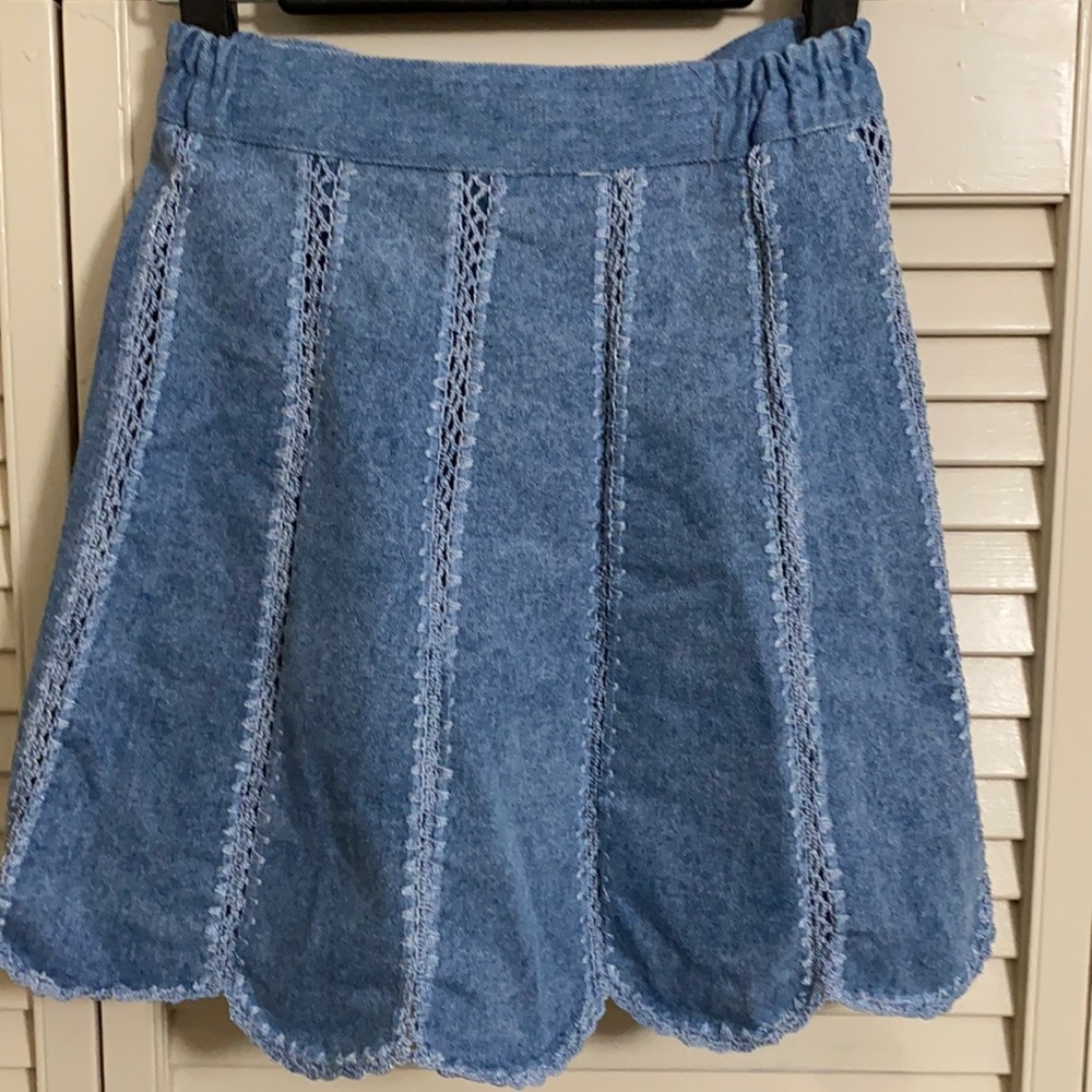 Vintage scallop jeans panel crochet skirt